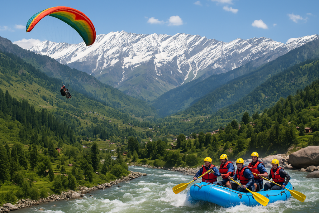 Adventure activities in Himachal Pradesh – paragliding over the mountains and river rafting in scenic valleys